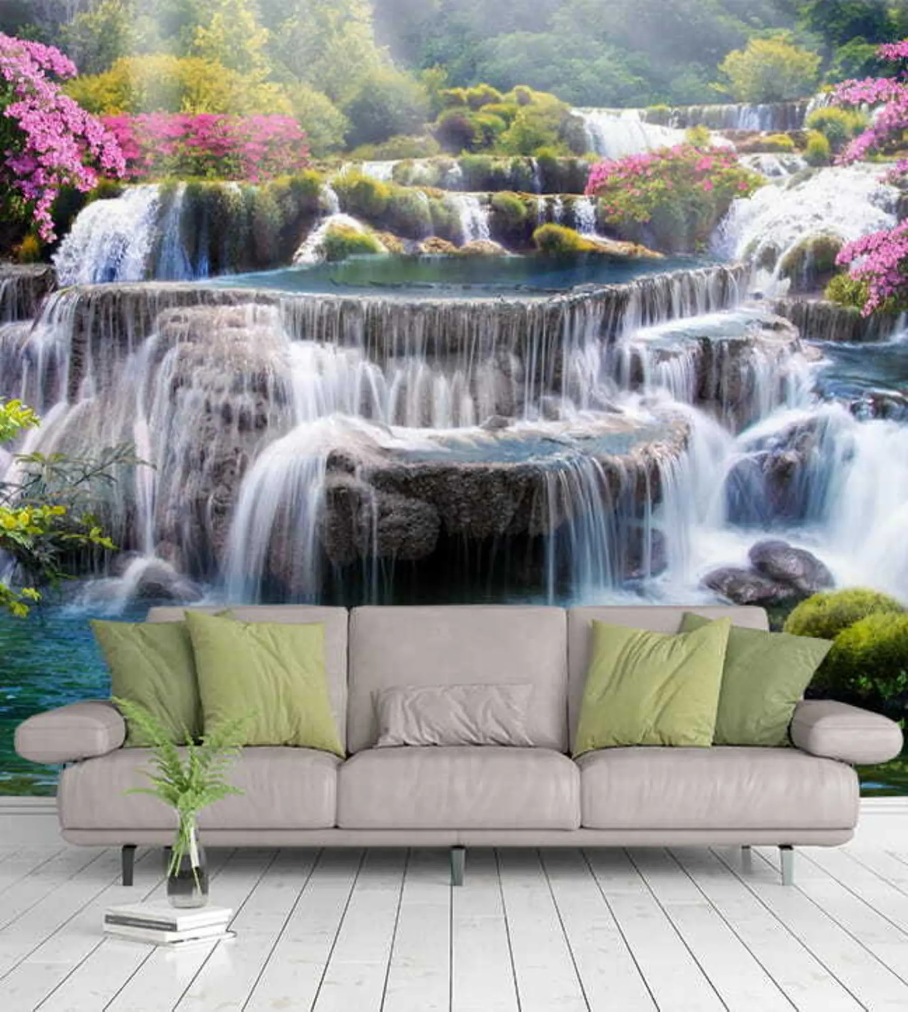 murais de parede Cachoeira e árvores floridas u60065