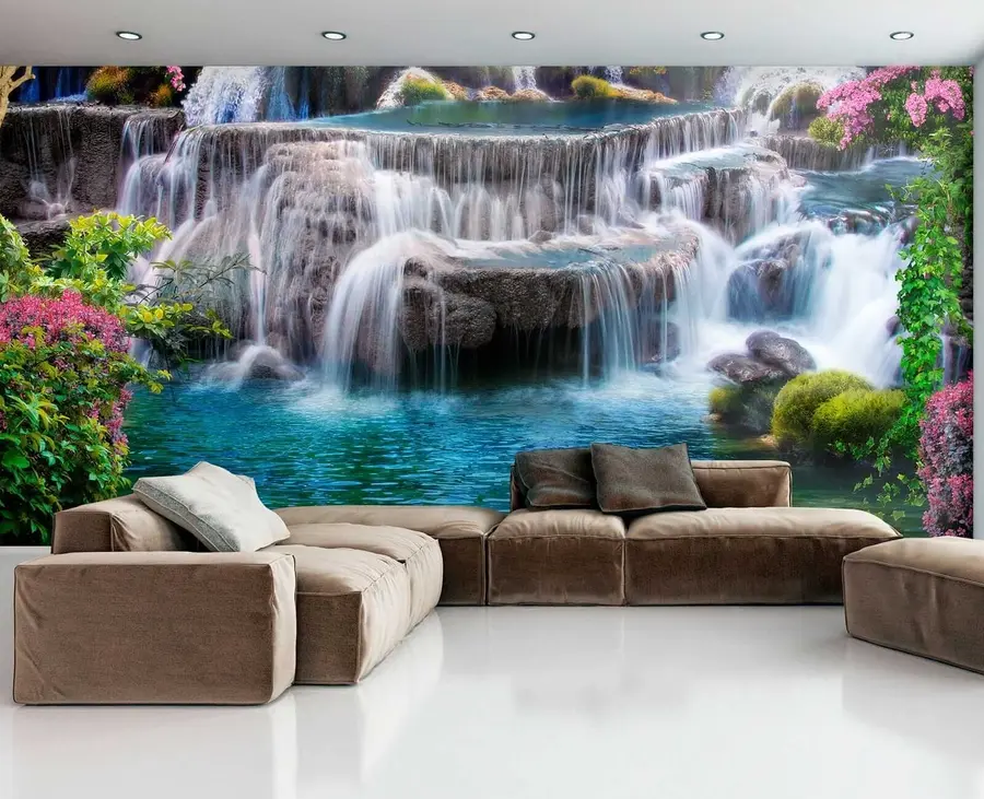 murais de parede Cachoeira e árvores floridas u60065