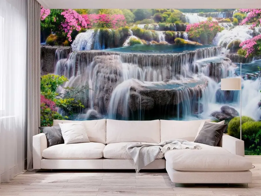 murais de parede Cachoeira e árvores floridas u60065