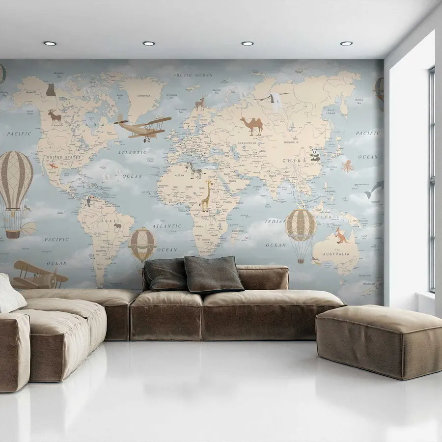 murais de parede Mapa infantil do mundo com aeronaves u60135