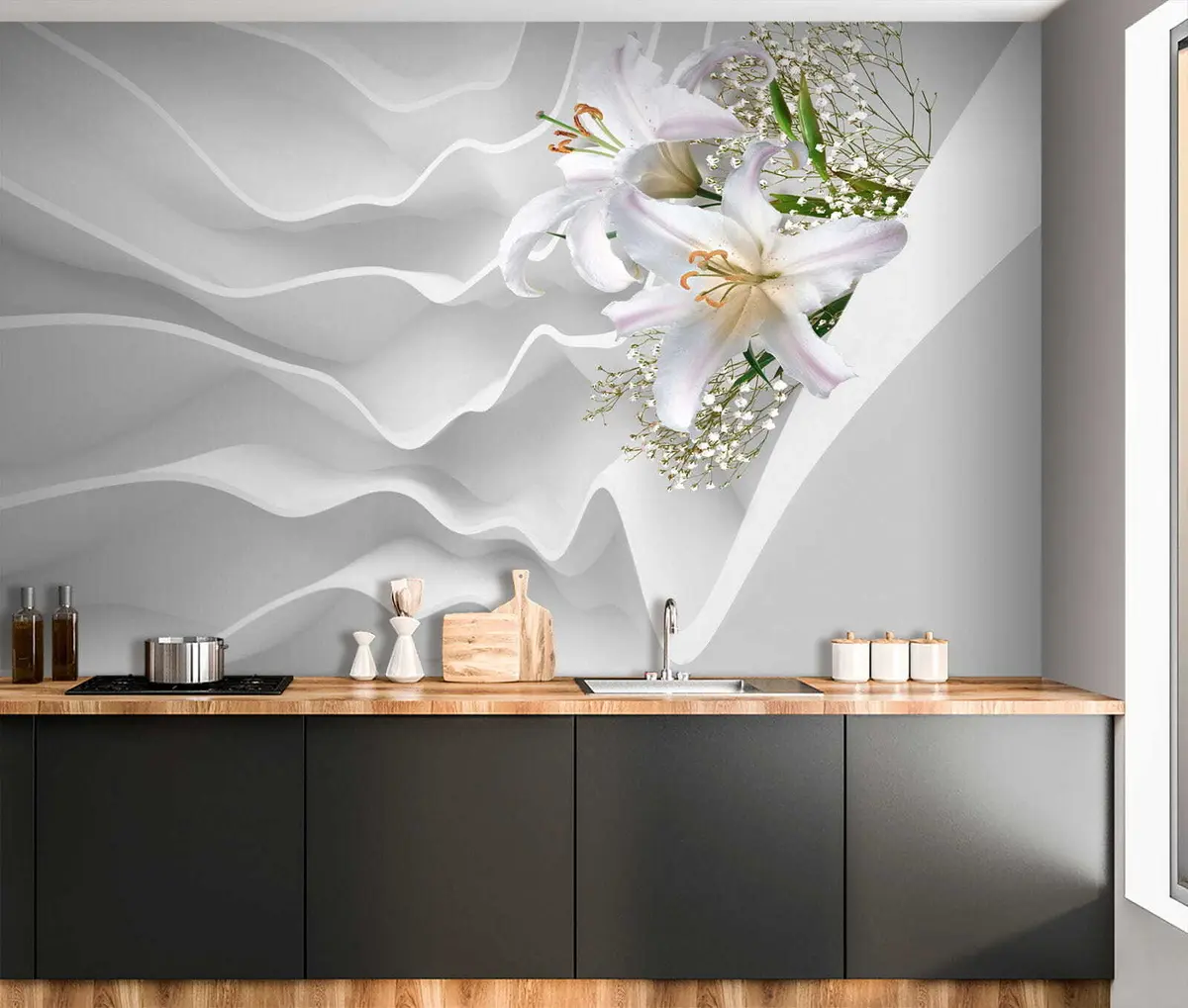 murais de parede Lírios e parede texturizada u60451