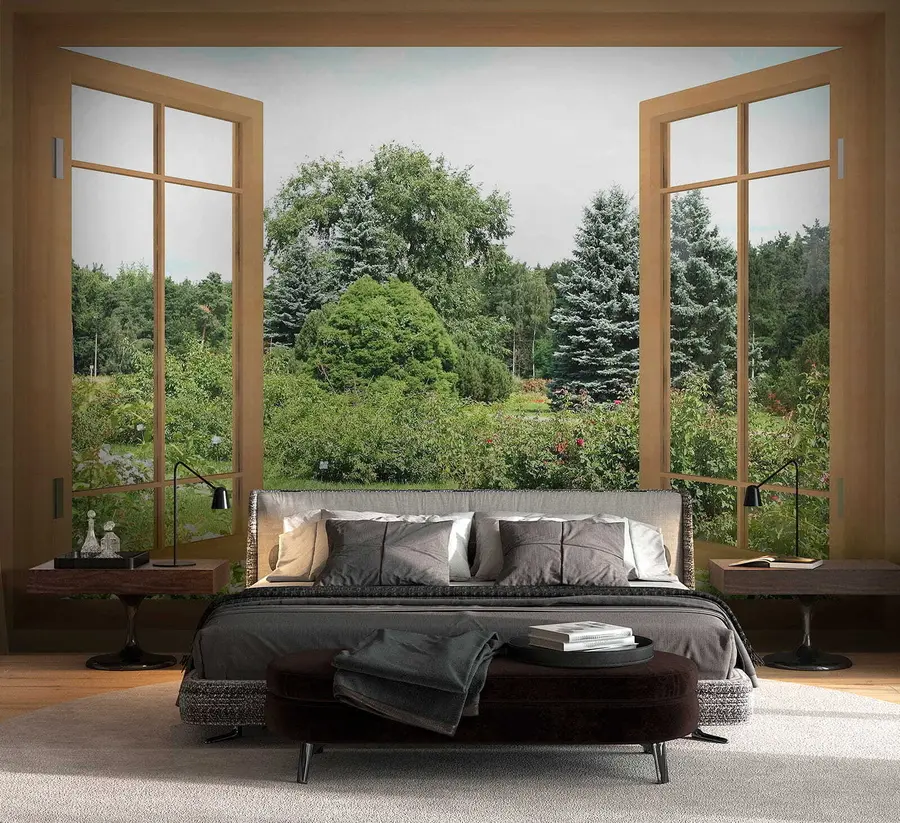 murais de parede Vista da janela para a floresta u60673