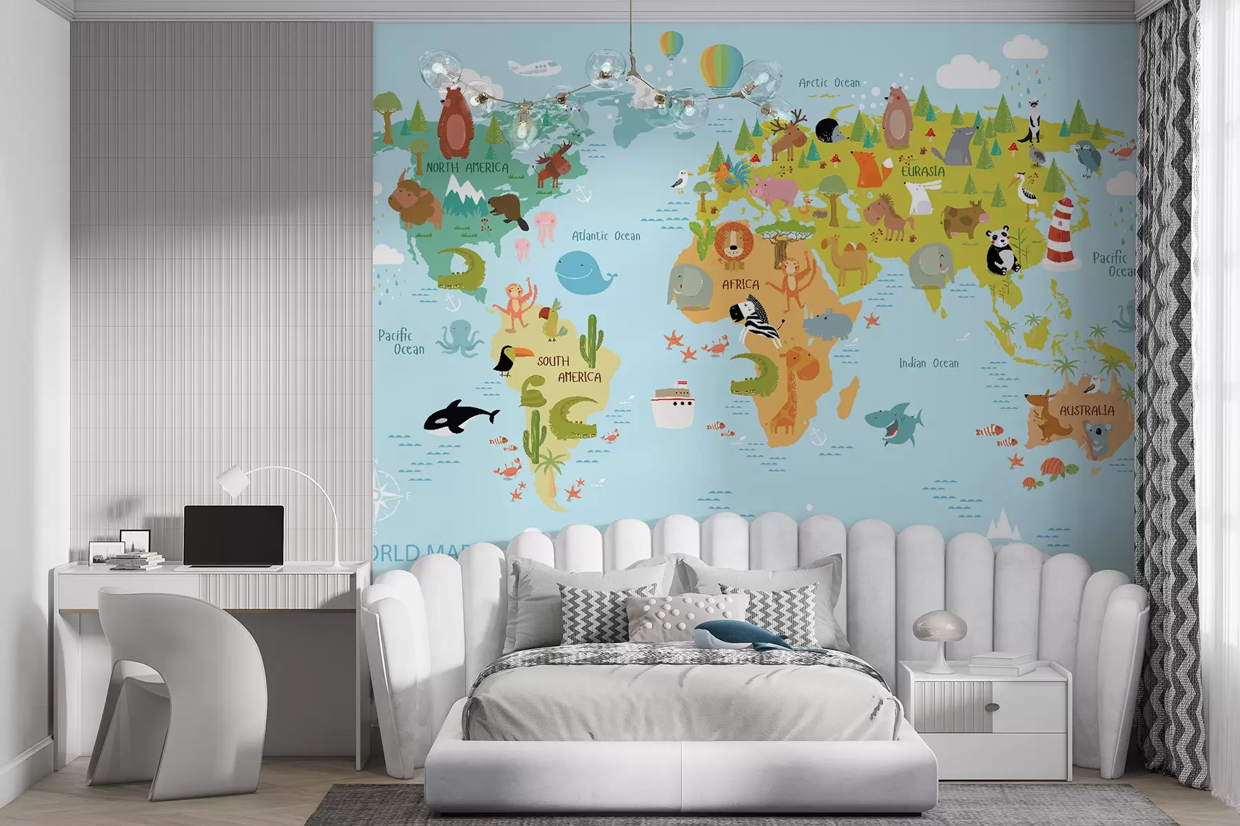 murais de parede Mapa infantil do mundo com animais u62047