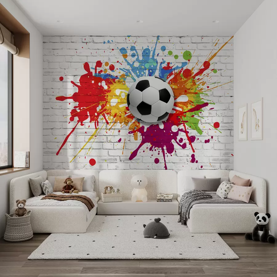 murais de parede Bola de futebol contra o fundo de uma parede de tijolos u64587