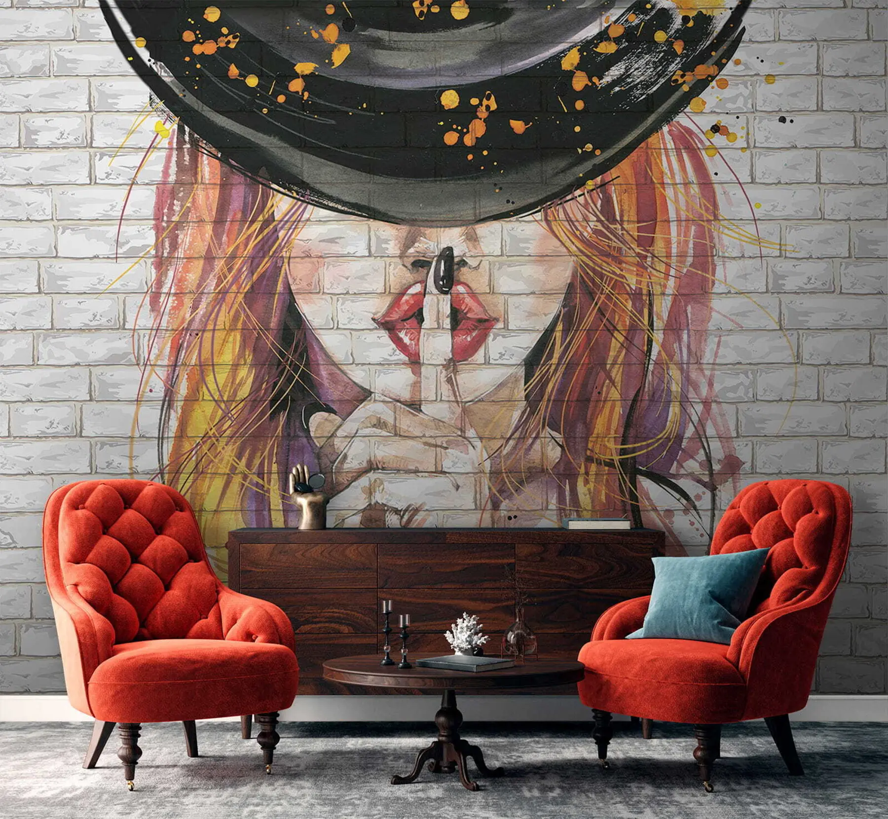 murais de parede Menina com aquarelas u67648