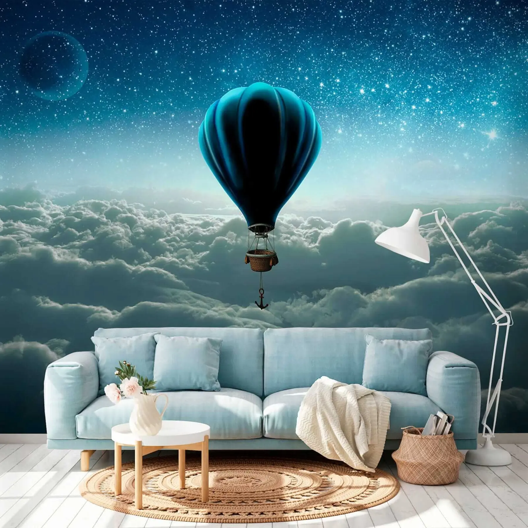 murais de parede Balão de ar quente no fundo do céu noturno u70538