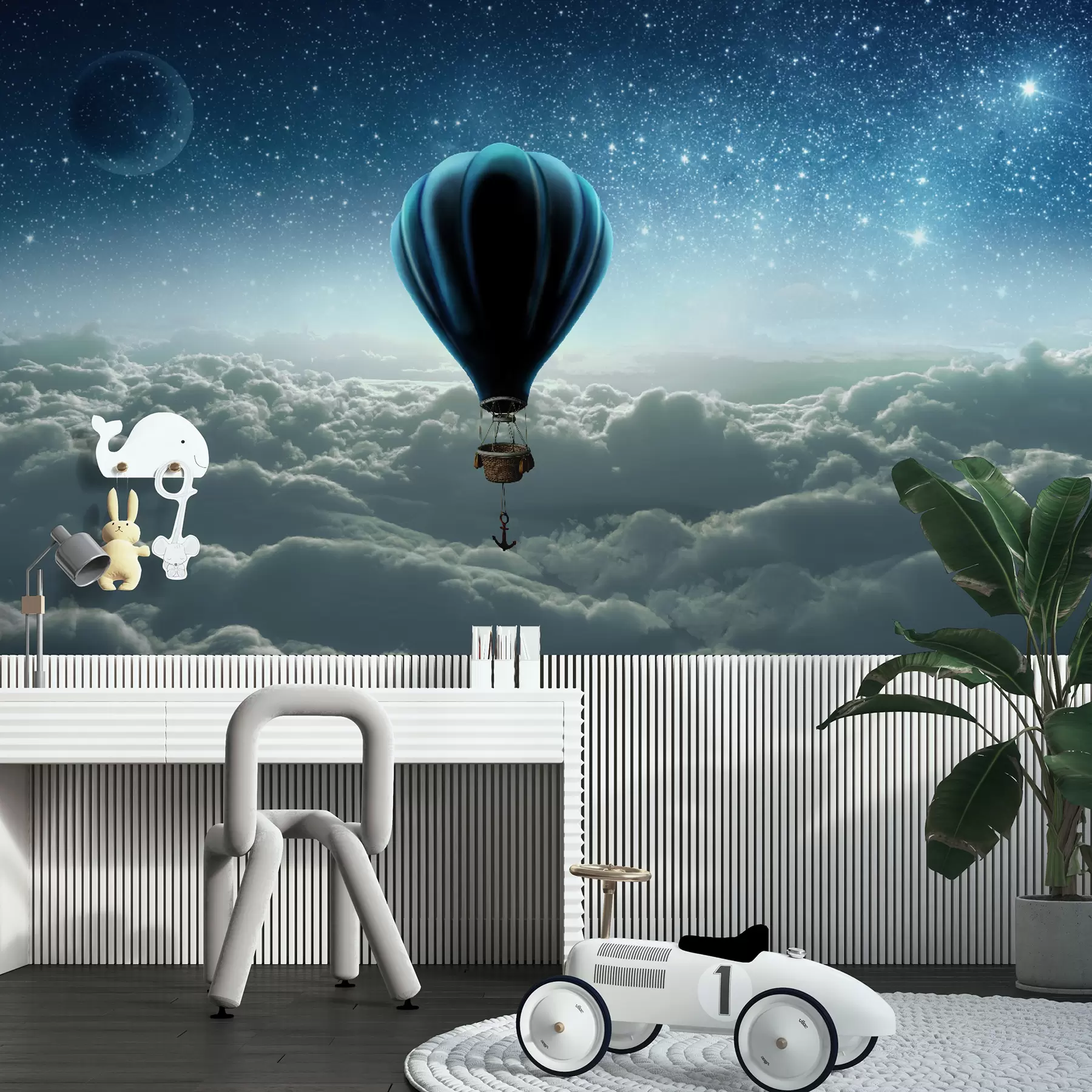 murais de parede Balão de ar quente no fundo do céu noturno u70538