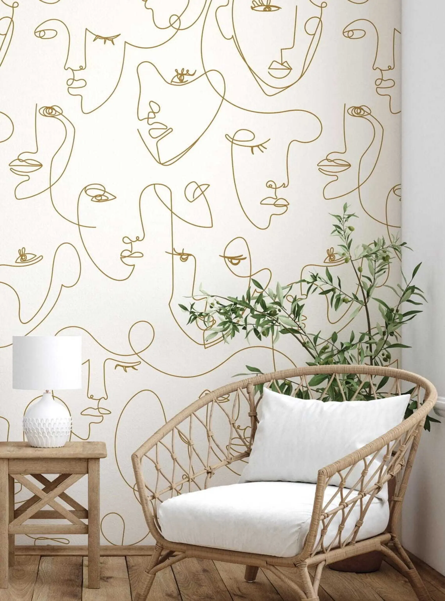 murais de parede Rostos de pessoas padrão line art u53276