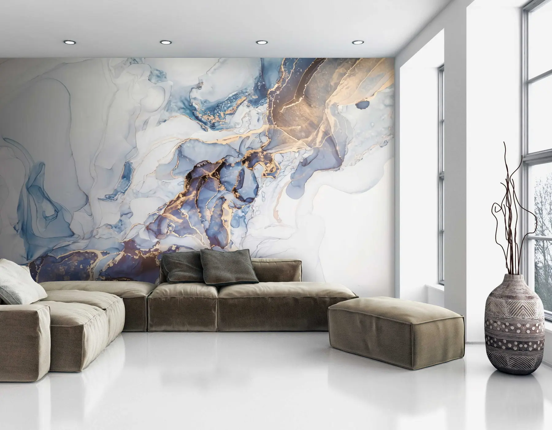 murais de parede Mármore branco azul, fluido u70767