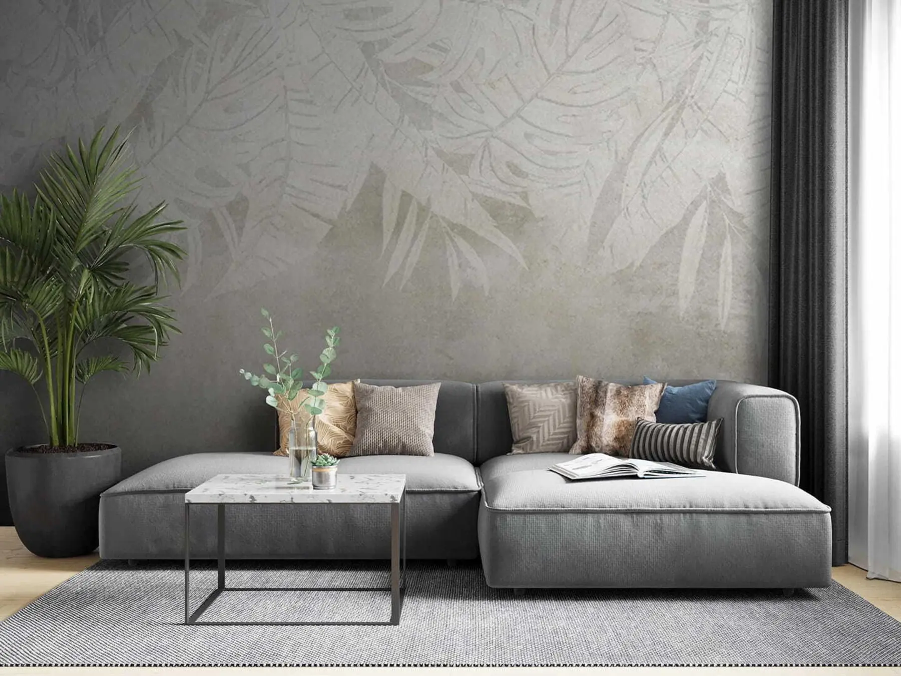 murais de parede Folhas de palmeira em tons de cinza u71245