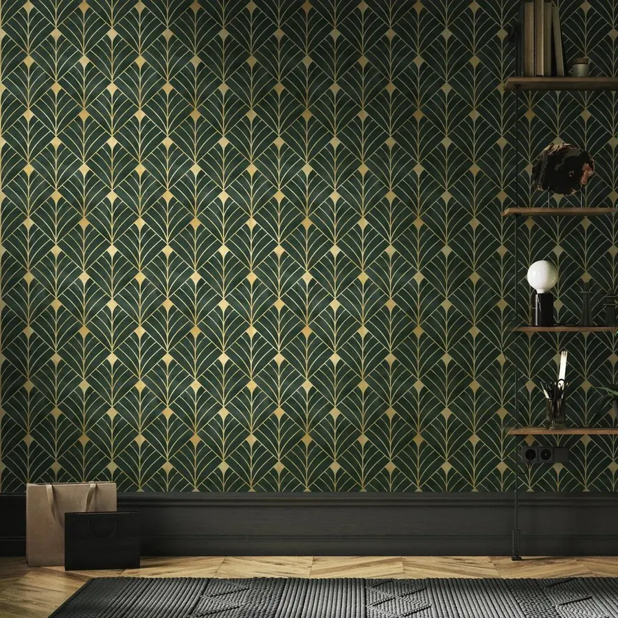 murais de parede Padrão geométrico sobre um fundo esmeralda u71347
