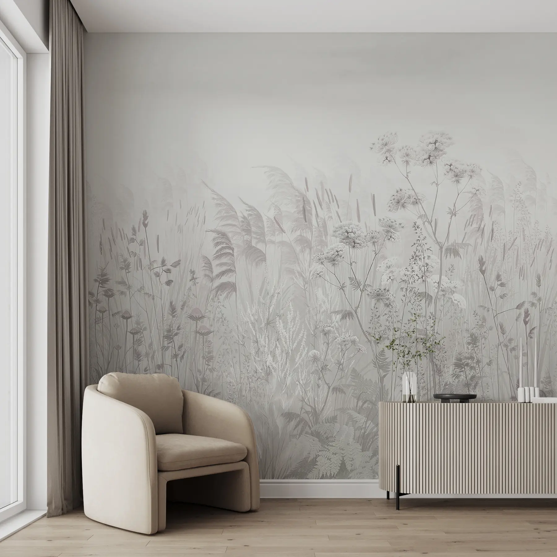 murais de parede flores silvestres bege acinzentadas u00104v2