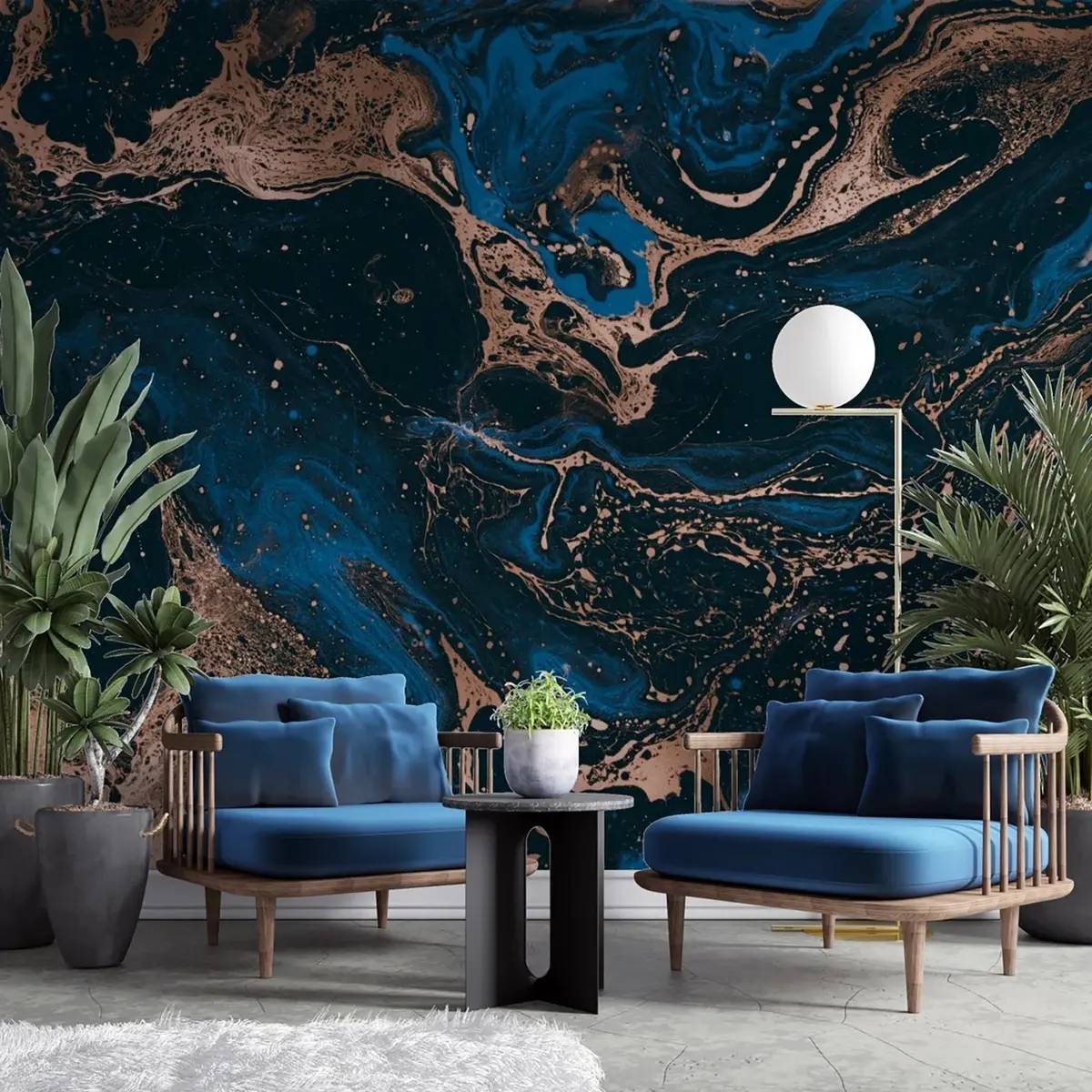 murais de parede Líquidos azuis, efeito mármore u71439