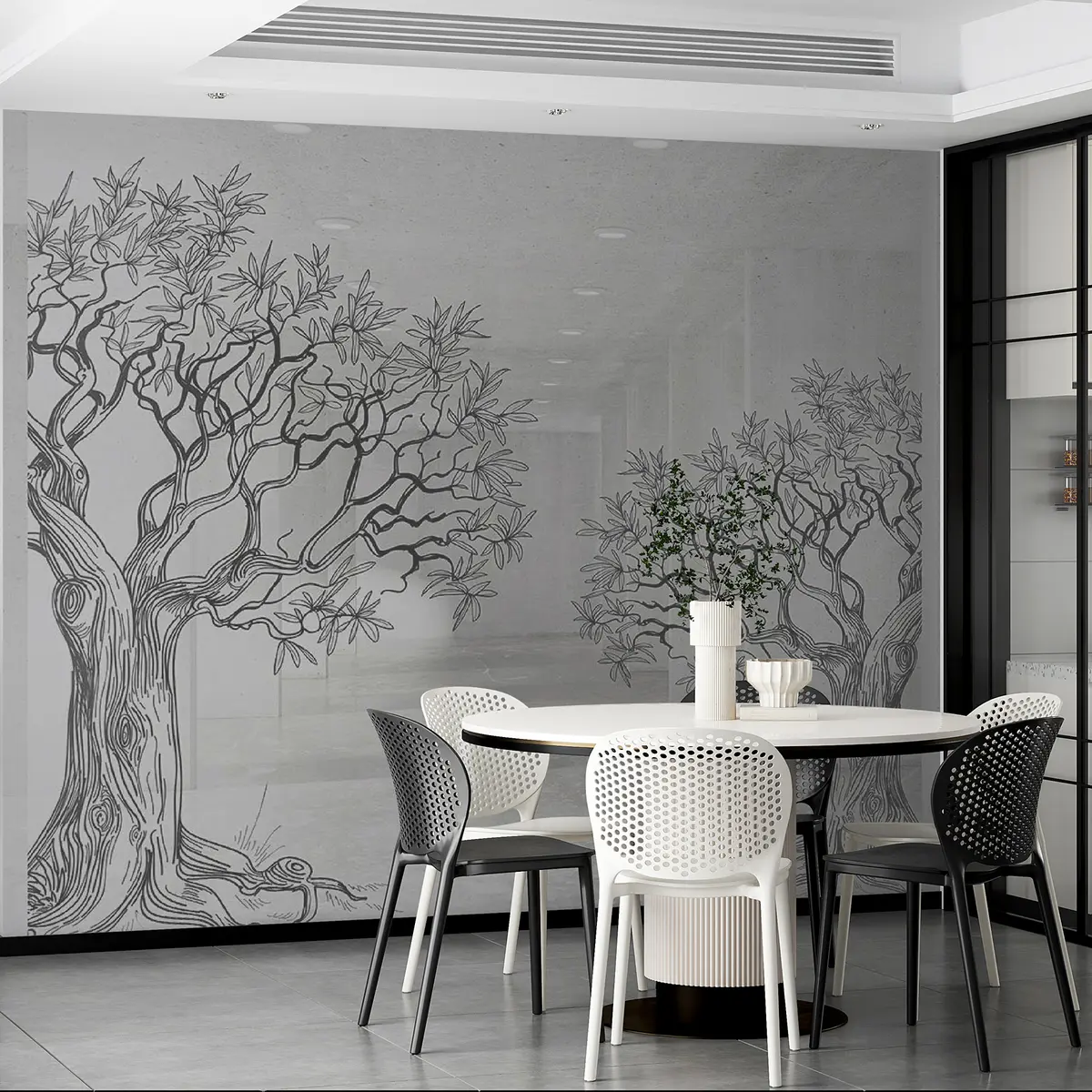 murais de parede Árvores pintadas em uma sala de concreto u21430