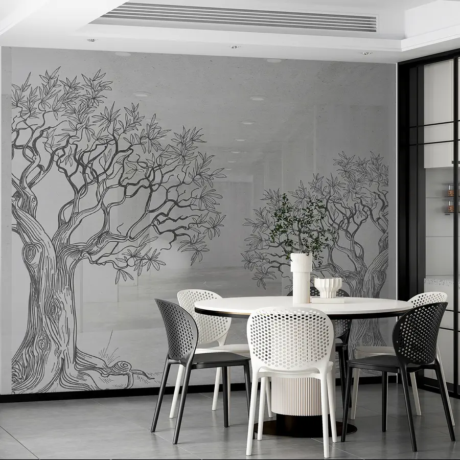 murais de parede Árvores pintadas em uma sala de concreto u21430