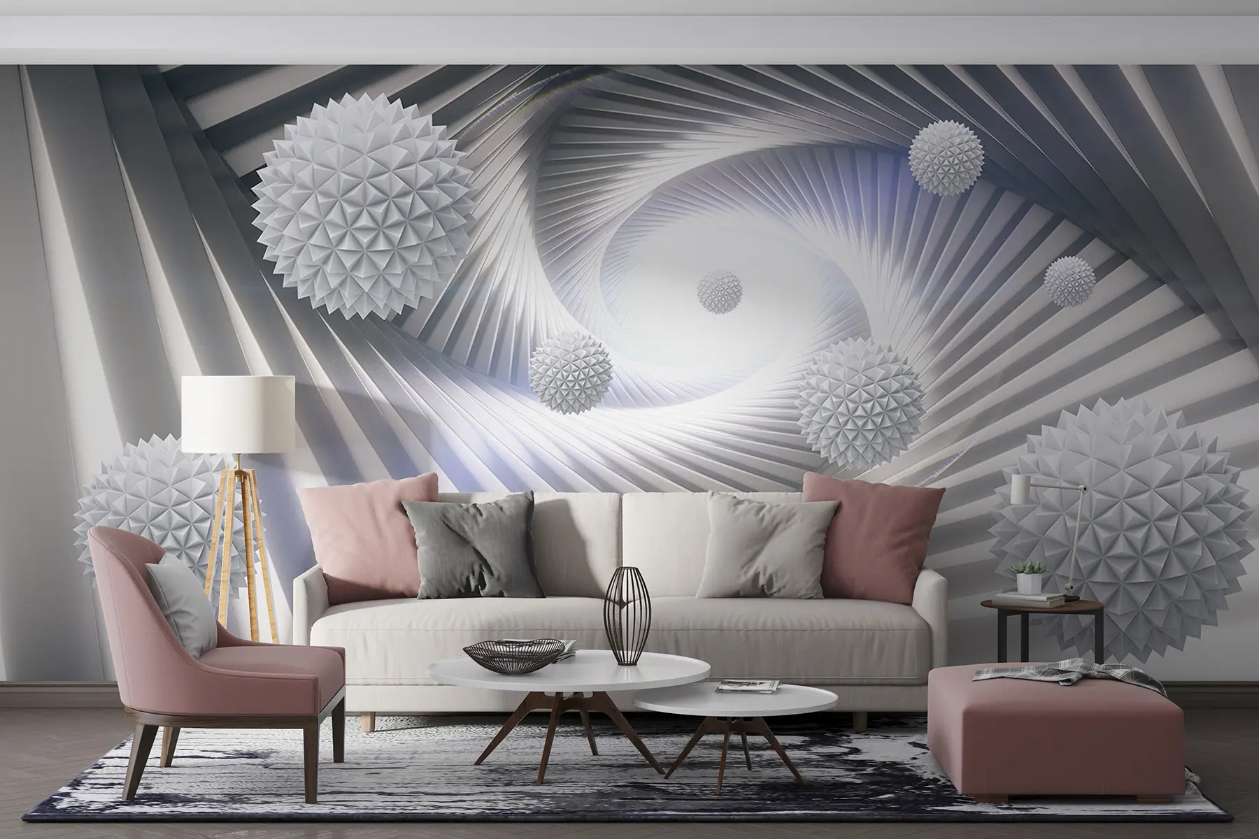 murais de parede Túnel 3D e esferas u03120d2