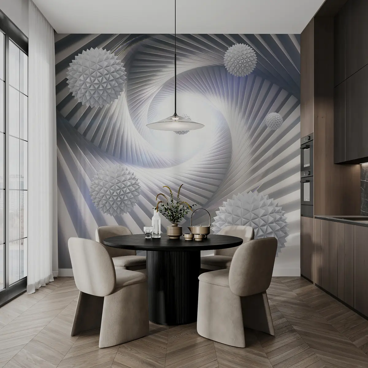 murais de parede Túnel 3D e esferas u03120d1