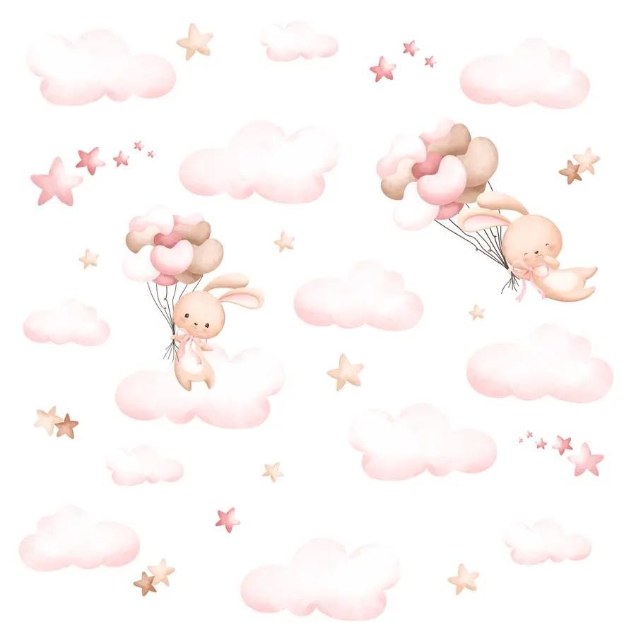 murais de parede Coelho giro e balões u95399d1