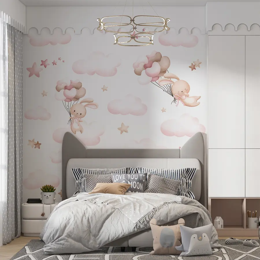 murais de parede Coelho giro e balões u95399d1