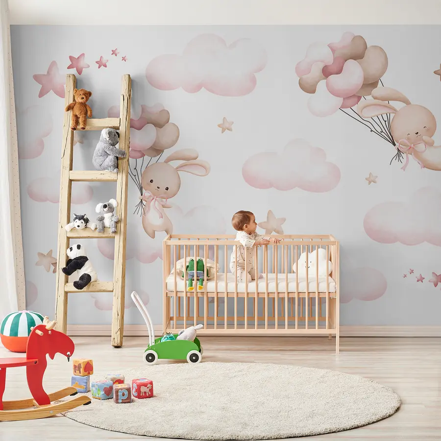 murais de parede Coelho giro e balões u95399d2