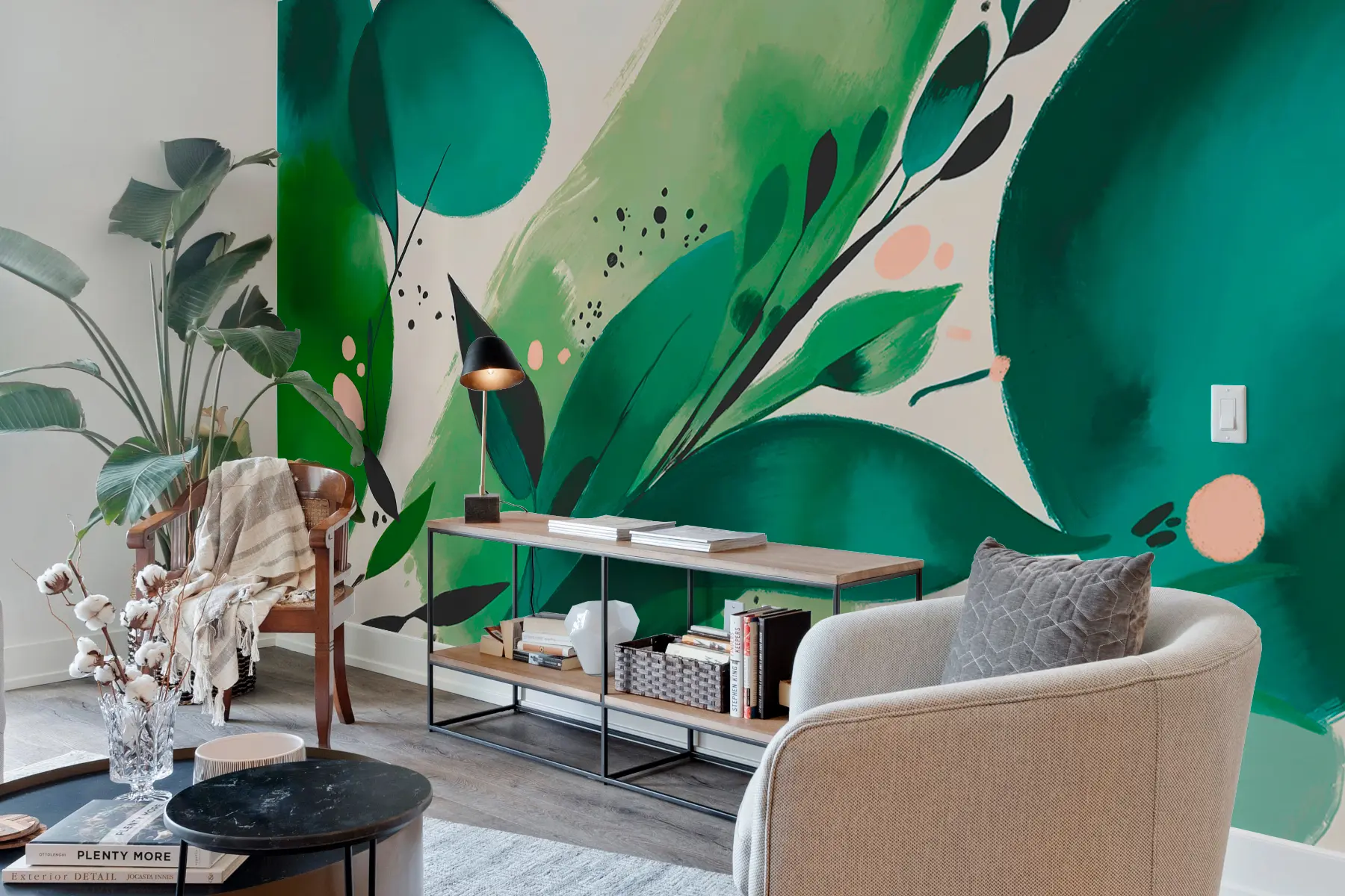 murais de parede Estampa abstrata motivos florais e folhas, minimalismo w00394