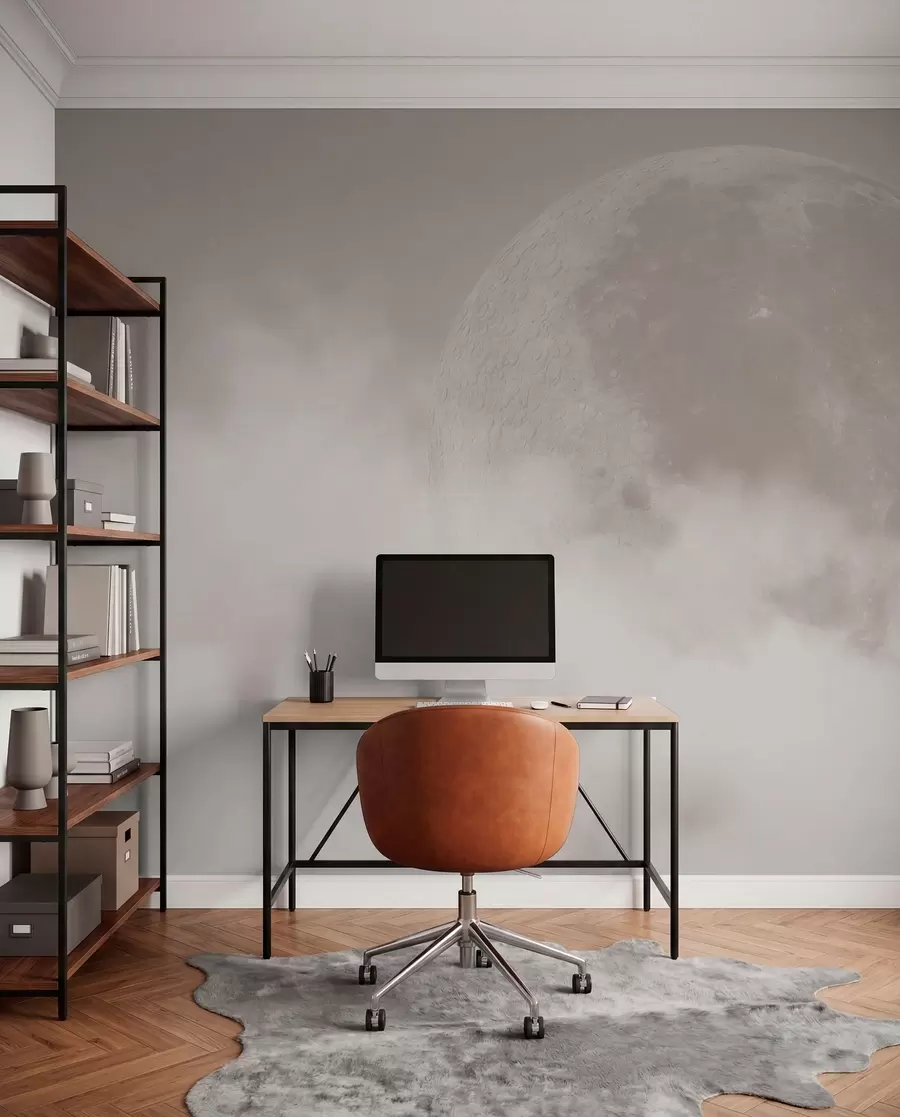 murais de parede Lua grande entre as nuvens de estilo loft de cor bege w00548
