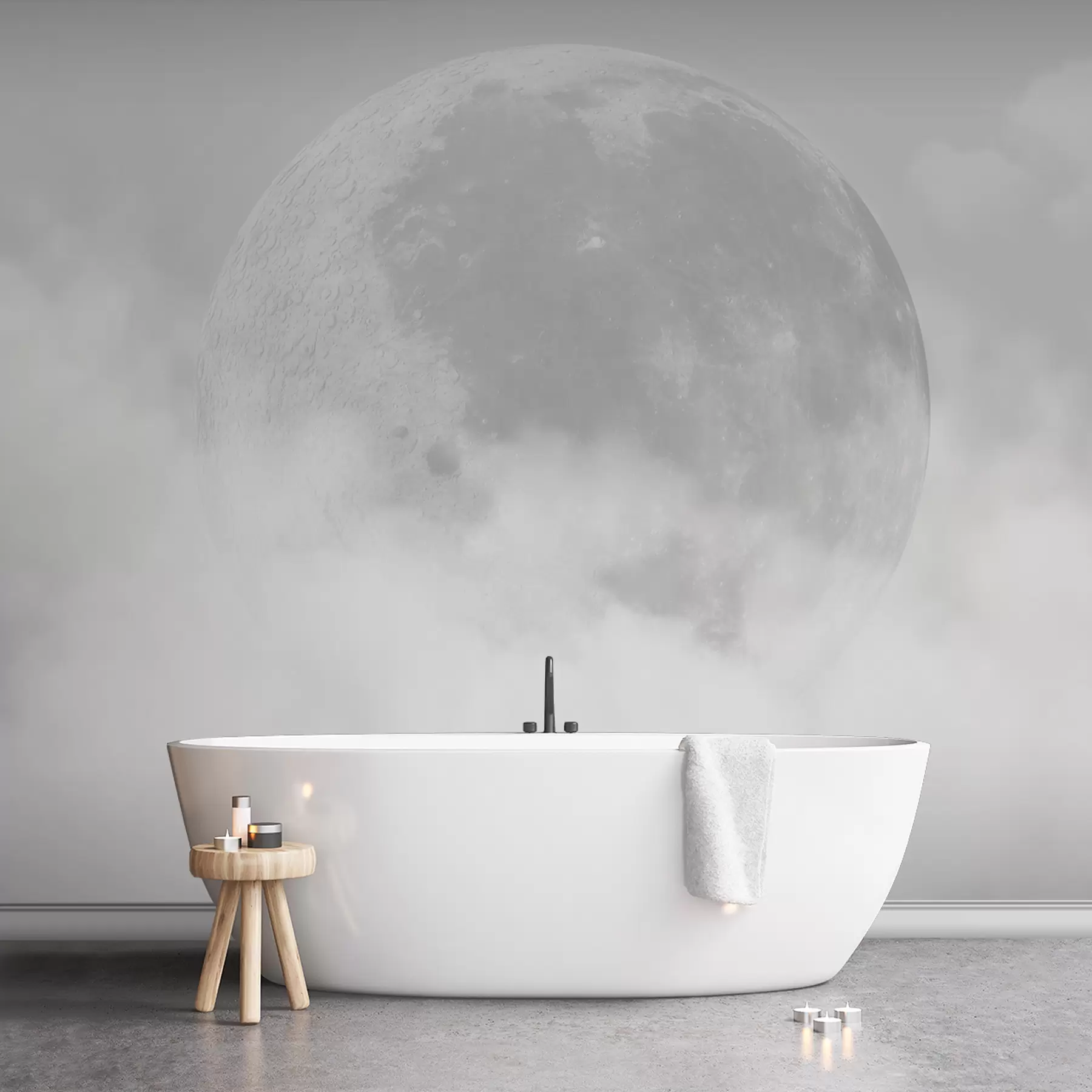 murais de parede Lua grande entre as nuvens de estilo loft de cor cinza w00548v1