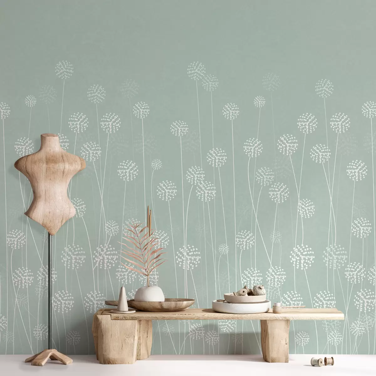 murais de parede Campo de dente-de-leão de cor verde w00613v3