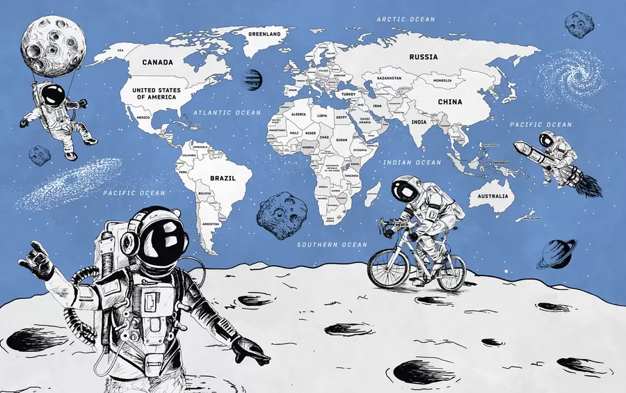 murais de parede Mapa mundial de países em estilo espacial w00473v1