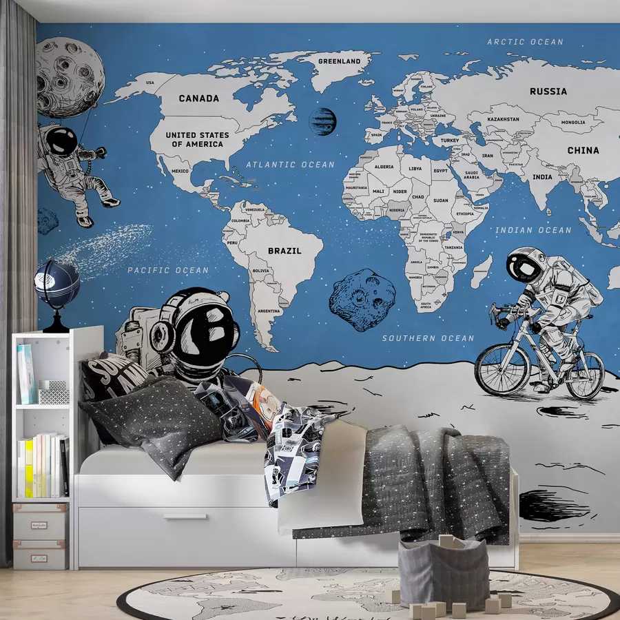 murais de parede Mapa mundial de países em estilo espacial w00473v1