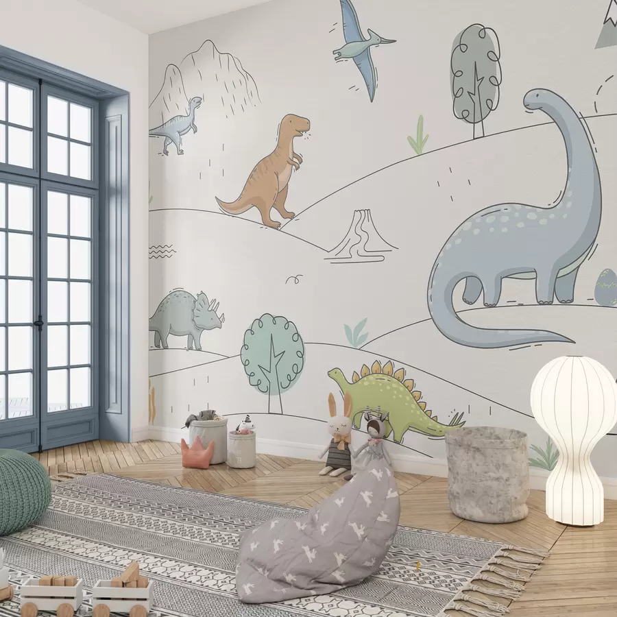 murais de parede Dinossauros coloridos nas colinas w00637