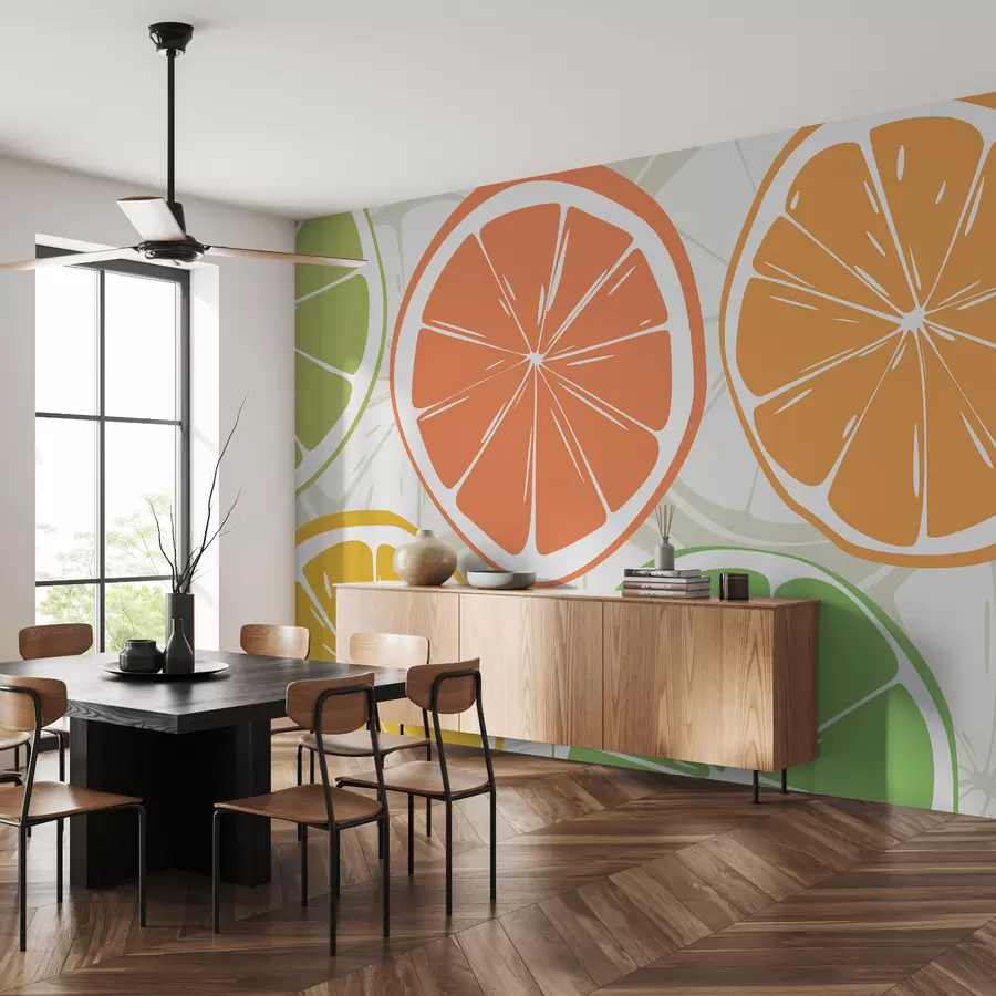 murais de parede Citrinos, laranja, limão, fatias de toranja, mancha, abstração, fruta, vermelho, laranja, verde w00725