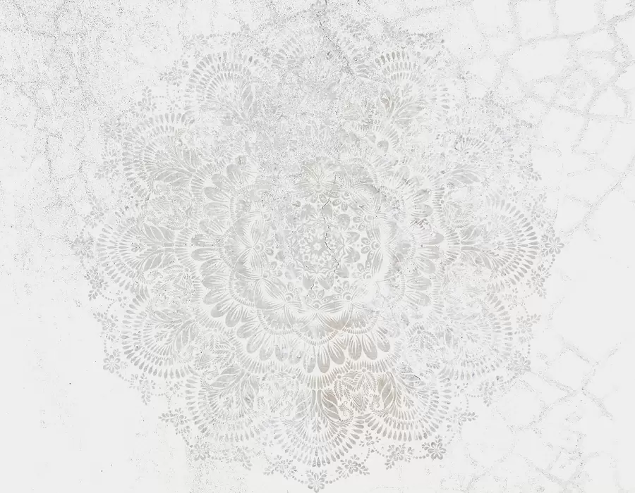 murais de parede Mandala, padrão de renda branca com motivos florais e circulares, criando um design delicado e intrincado w00737