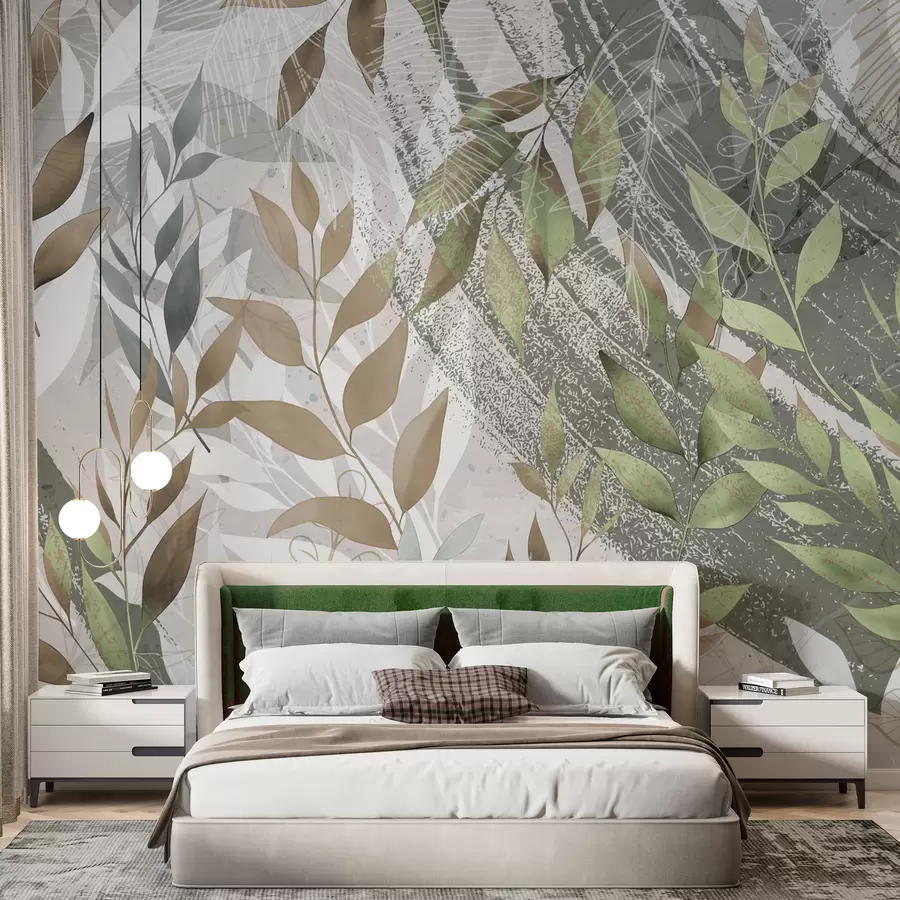 murais de parede Folhas verdes em estilo grunge w00812