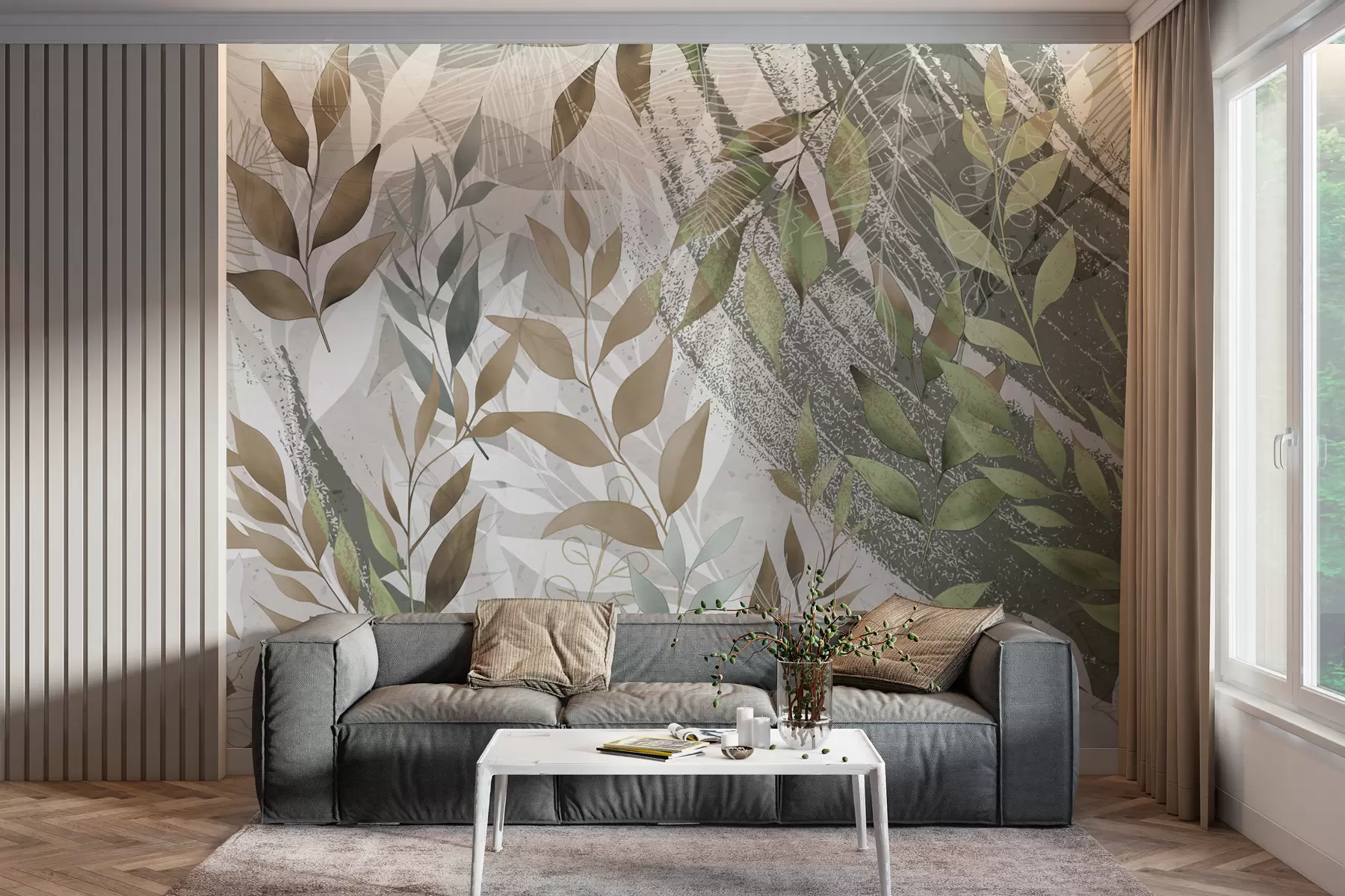 murais de parede Folhas verdes em estilo grunge w00812