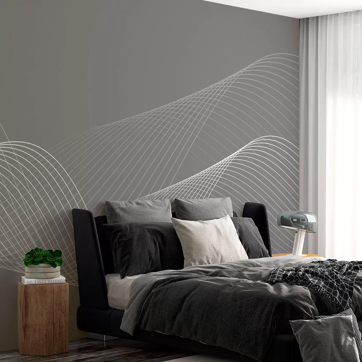 murais de parede Estilo de tendência moderna de linhas geométricas 3D em fundo cinza w00893v2