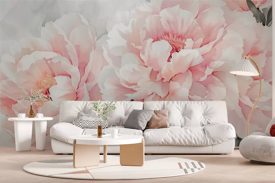 murais de parede Grandes e delicadas flores rosa w00870