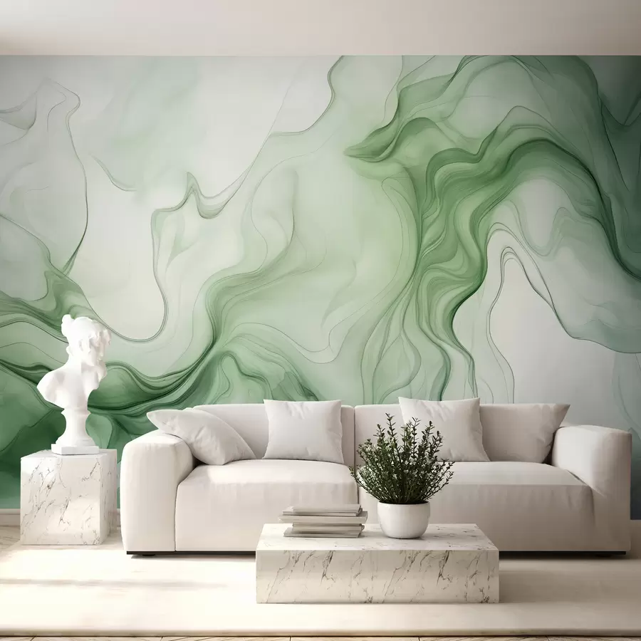 murais de parede Ondas abstratas verdes sobre um fundo claro w01185