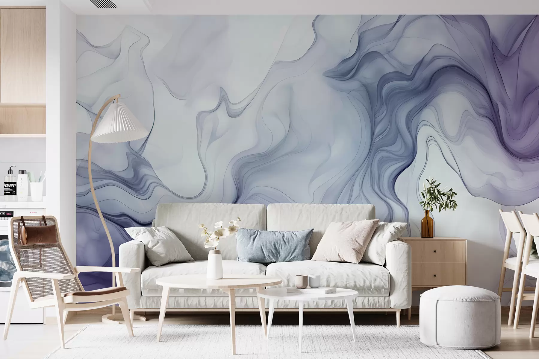 murais de parede Ondas abstratas coloridas sobre um fundo claro w01185v1