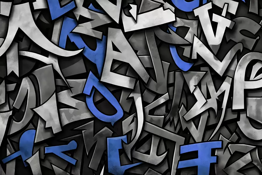 murais de parede Letras maiúsculas de graffiti na cor azul w01186v1