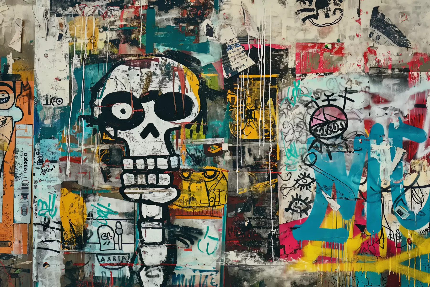 murais de parede Graffiti colorido em estilo Basquiat w01187