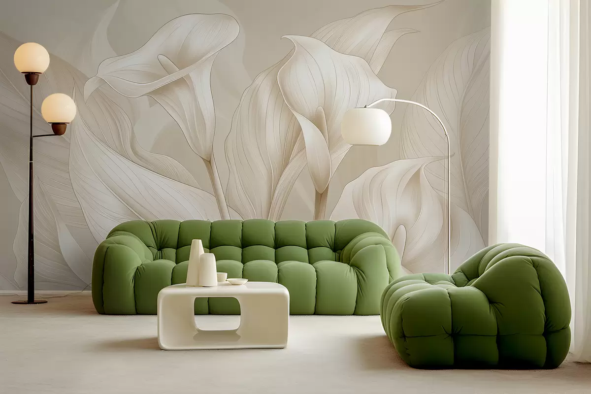 murais de parede flores delicadas na cor bege w01195