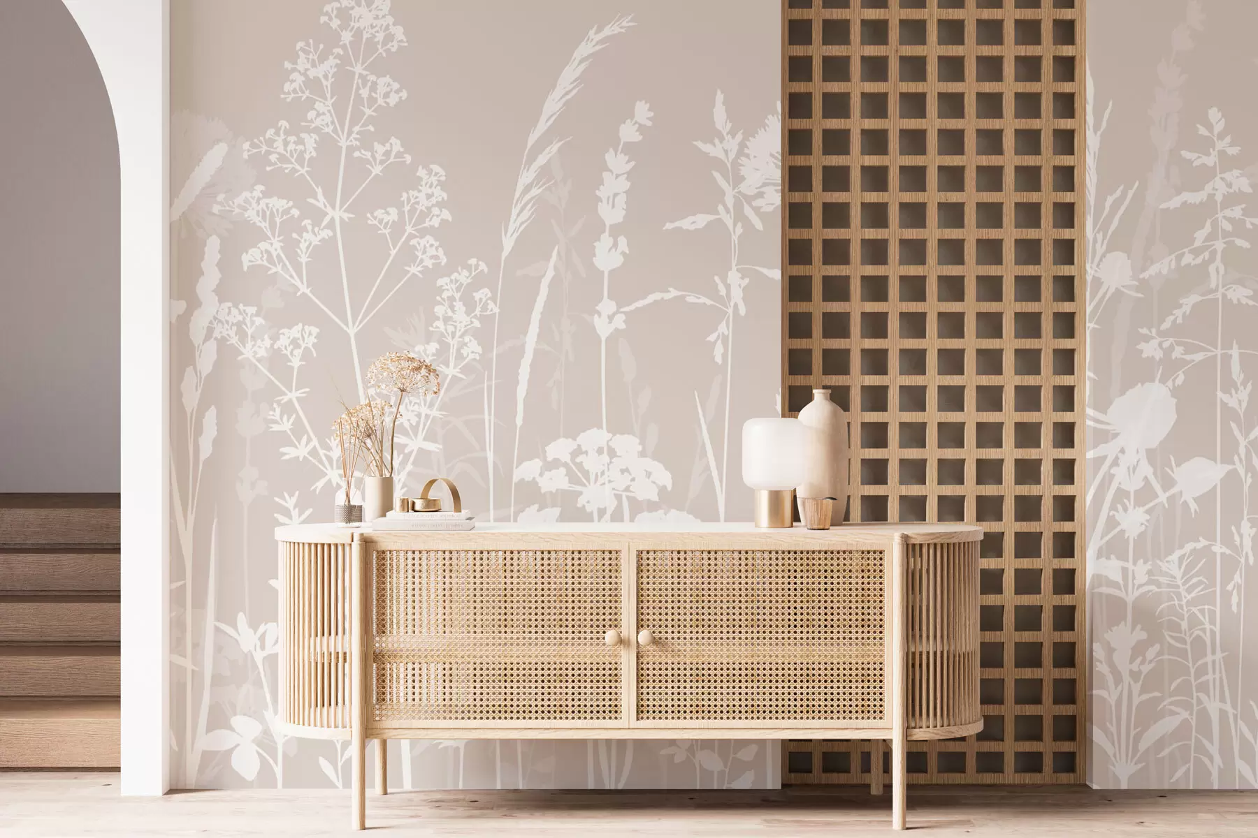 murais de parede Minimalismo suave de plantas e flores do campo w01270