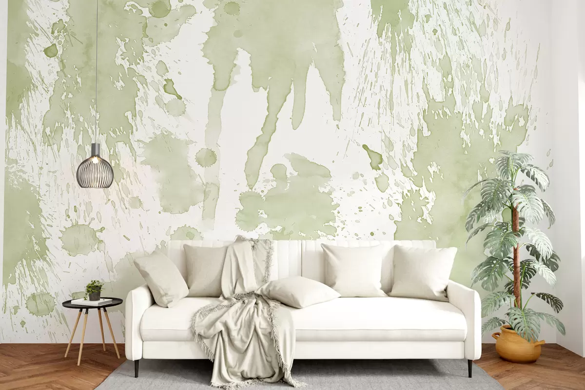 murais de parede Salpicos de aquarela, abstração de desenho de tinta, cor verde w01285