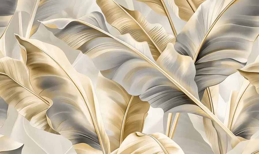 murais de parede luxuosas folhas grandes de bananeira em tons de bege acinzentado w07876