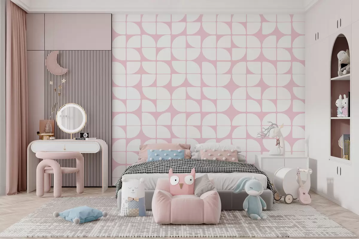murais de parede Papel de parede geométrico estilo bauhaus tendência retrô cor rosa w07907v1