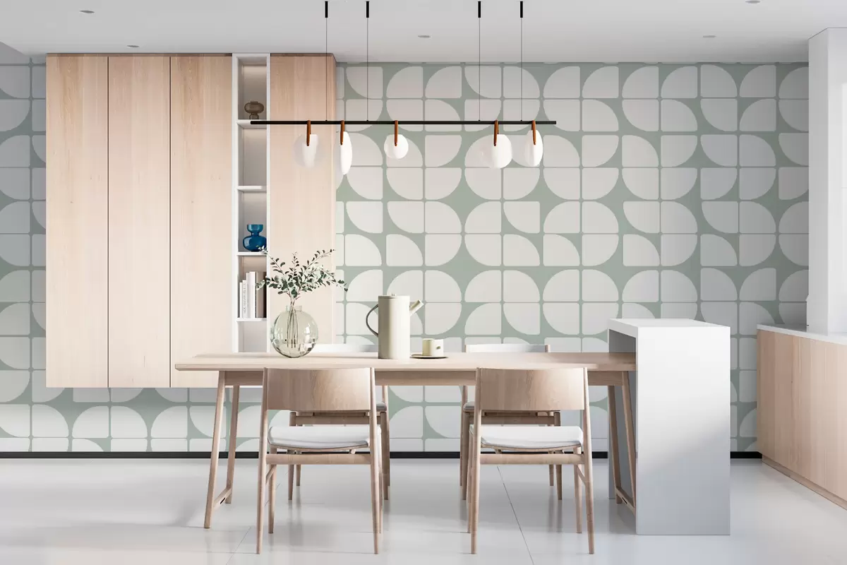murais de parede Papel de parede geométrico estilo bauhaus tendência retrô na cor verde escuro w07907v2