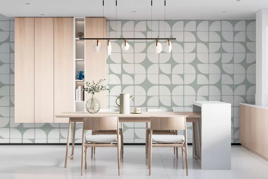 murais de parede Papel de parede geométrico estilo bauhaus tendência retrô na cor verde escuro w07907v2