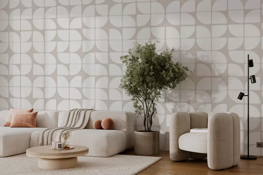 murais de parede Papel de parede geométrico estilo bauhaus tendência retrô cor bege w07907v4