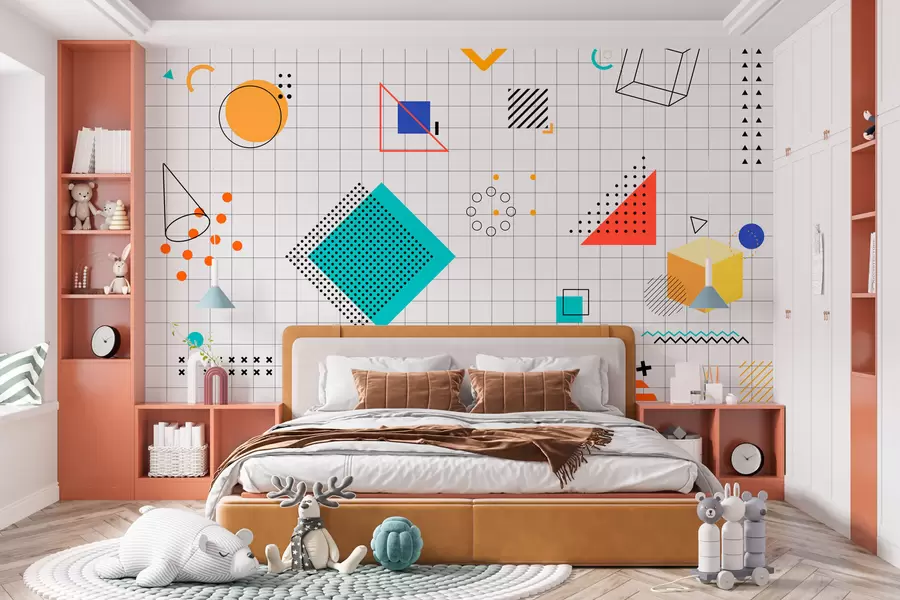 murais de parede Papel de parede geométrico para sala de aula infantil w07909